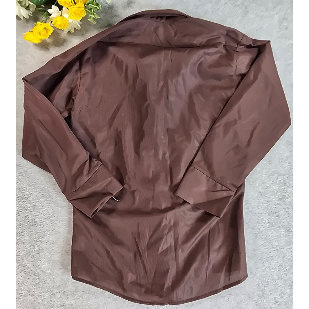 Kmart Knit Dress Shirt Boy 7 Brown Vintage 70s Disco Long Sleeve Pointed Collar - Picture 8 of 8